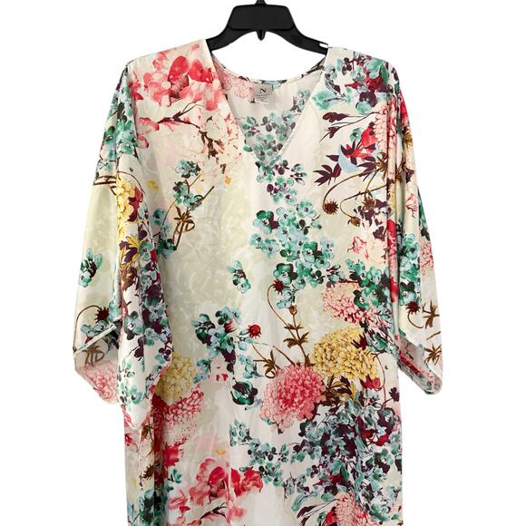 Natori Women’s Size 1X Floral Satin Kaftan Lounge Dress Kimono Resort Boho Chic - Picture 6 of 6